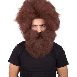 BC Adult Men's Brown Color Straight Spiked Afro Wildman Wig With Beard