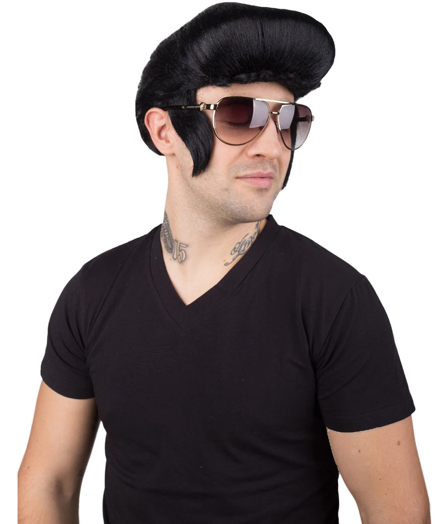 BC Adult Men's Black Color Straight Updo Rock And Roll Icon Wig