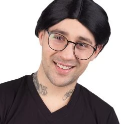 BC Nerd | Men's Black Color Straight Middle Part Nerd Wig