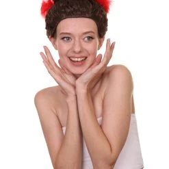 HPO Women Curly Top Bun With Red Lace Wig Dark Brown | Premium Breathable Capless Cap