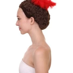 HPO Women Curly Top Bun With Red Lace Wig Dark Brown | Premium Breathable Capless Cap