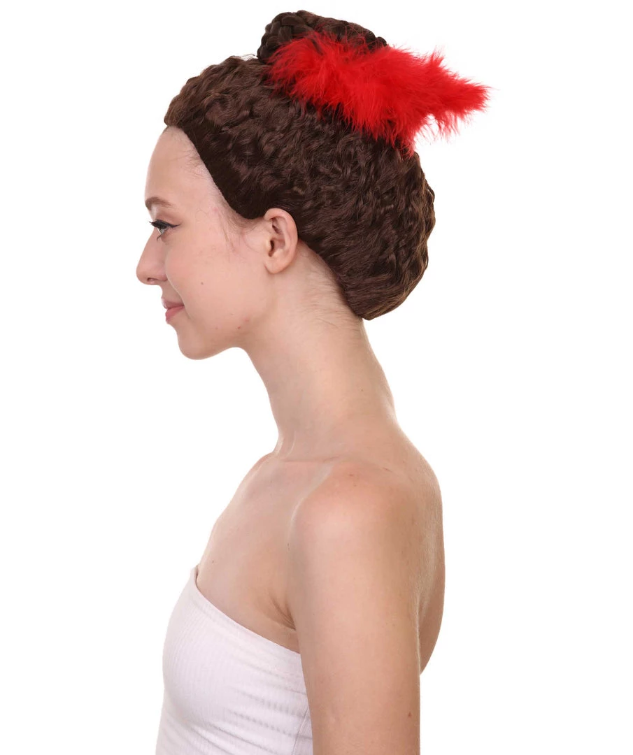 HPO Women Curly Top Bun With Red Lace Wig Dark Brown | Premium Breathable Capless Cap