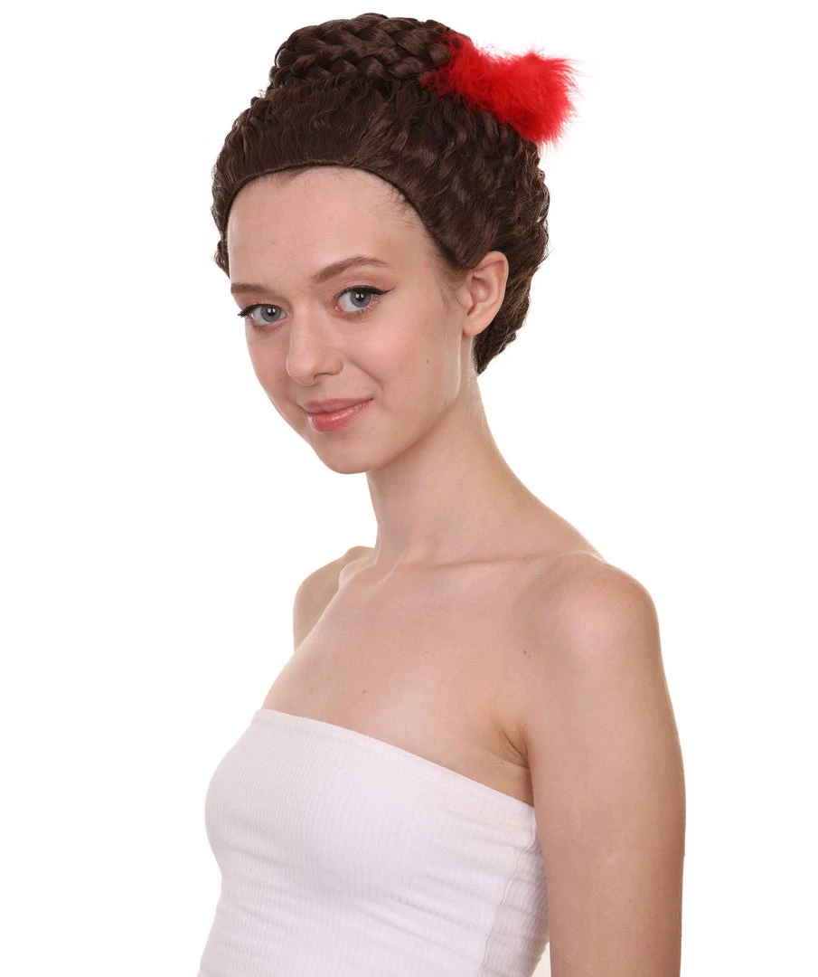 HPO Women Curly Top Bun With Red Lace Wig Dark Brown | Premium Breathable Capless Cap