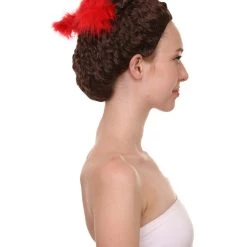 HPO Women Curly Top Bun With Red Lace Wig Dark Brown | Premium Breathable Capless Cap