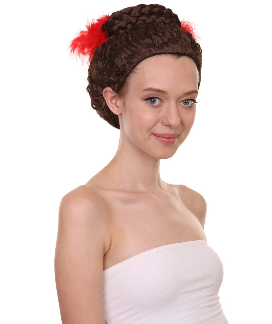 HPO Women Curly Top Bun With Red Lace Wig Dark Brown | Premium Breathable Capless Cap