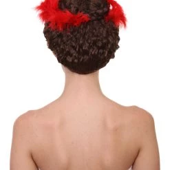 HPO Women Curly Top Bun With Red Lace Wig Dark Brown | Premium Breathable Capless Cap