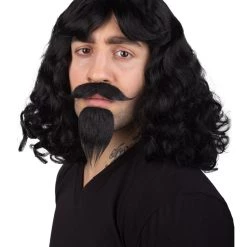 BC Muskateer | Men's Black Color Wavy Shoulder Length Muskateer Wig With Mustache And Goatee