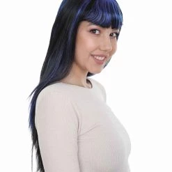 HPO Women's Glamour Witch Womens Wig | Blue Black Sexy Cosplay Party Halloween Wig | Premium Breathable Capless Cap