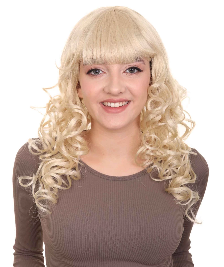 HPO Womens Long Blonde Curly Wig | Dramatical Fancy Wig | Premium Breathable Capless Cap