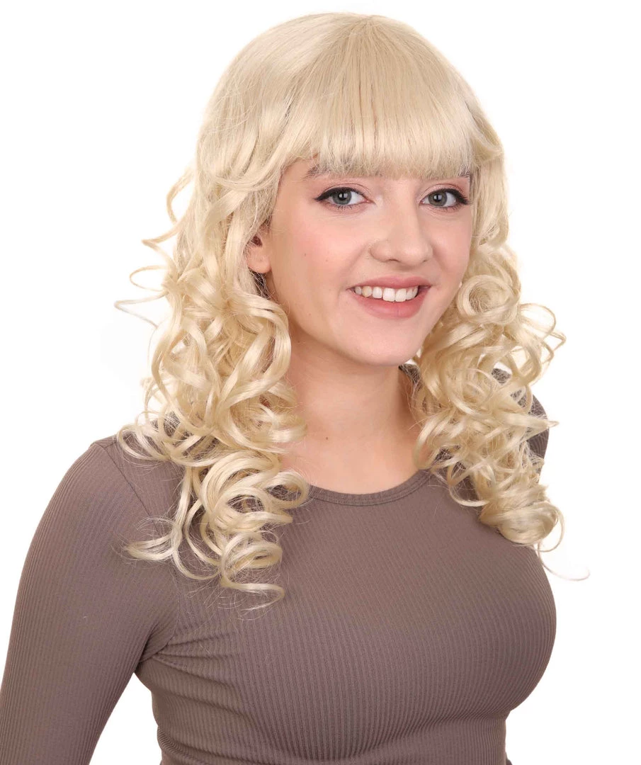 HPO Womens Long Blonde Curly Wig | Dramatical Fancy Wig | Premium Breathable Capless Cap