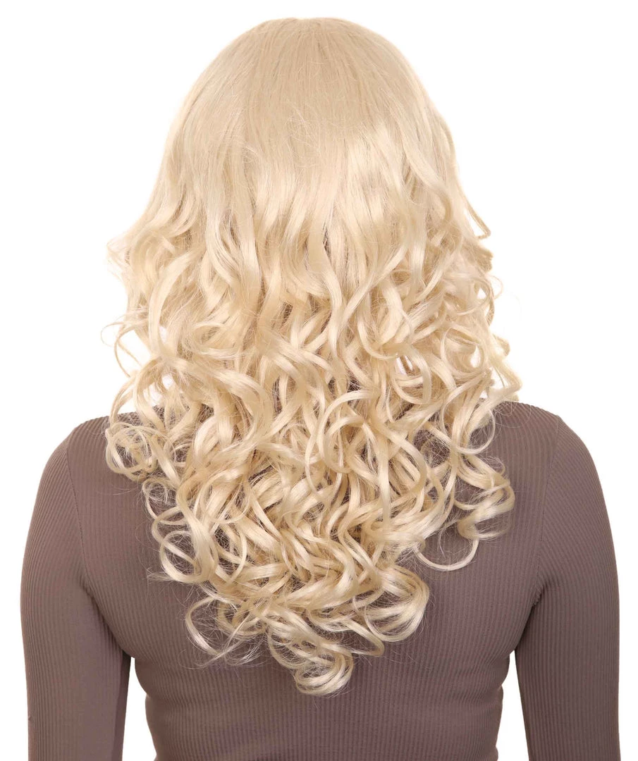 HPO Womens Long Blonde Curly Wig | Dramatical Fancy Wig | Premium Breathable Capless Cap