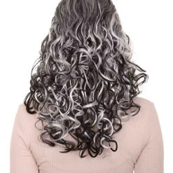 HPO Women's Wicked Witch Womens Wig | Black & White Curly Medium Wig | Premium Breathable Capless Cap