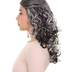 HPO Women's Wicked Witch Womens Wig | Black & White Curly Medium Wig | Premium Breathable Capless Cap