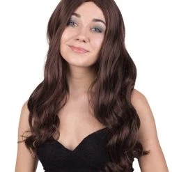BC Women's Dark Brown Color Wavy Medium Length Trendy Earth Princess Wig