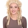 HPO Womens 18th Century Colonial Lady Curly Wig | Blonde Historical Wig | Premium Breathable Capess Cap