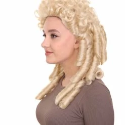 HPO Womens 18th Century Colonial Lady Curly Wig | Blonde Historical Wig | Premium Breathable Capess Cap