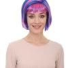 HPO Womens Actress Wig | Blue And Pink Shinning Bob Wig | Premium Breathable Capless Cap