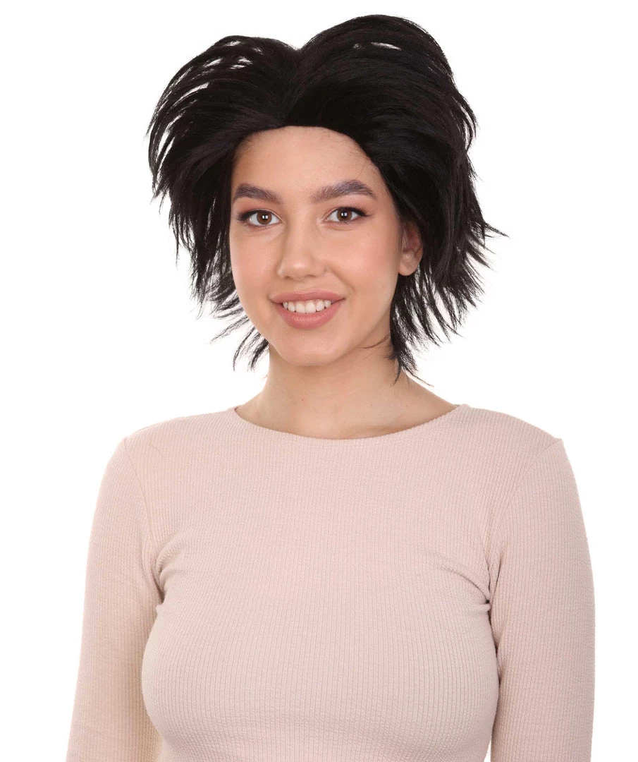HPO Women's Womens Adult Curly Wig | Black Short Character Wig | Premium Breathable Capless Cap