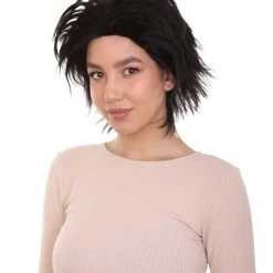 HPO Women's Womens Adult Curly Wig | Black Short Character Wig | Premium Breathable Capless Cap