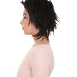 HPO Women's Womens Adult Curly Wig | Black Short Character Wig | Premium Breathable Capless Cap