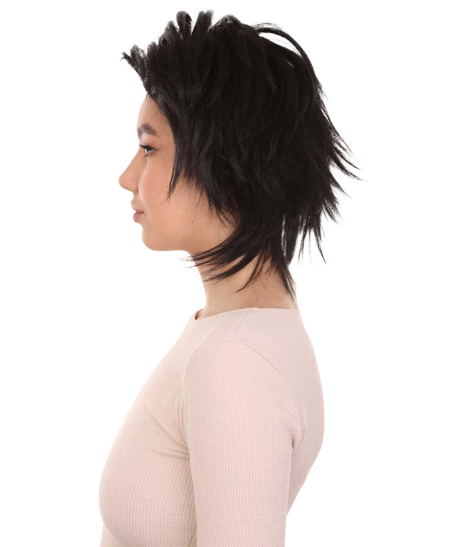 HPO Women's Womens Adult Curly Wig | Black Short Character Wig | Premium Breathable Capless Cap