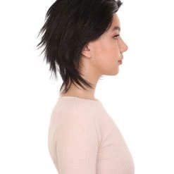 HPO Women's Womens Adult Curly Wig | Black Short Character Wig | Premium Breathable Capless Cap