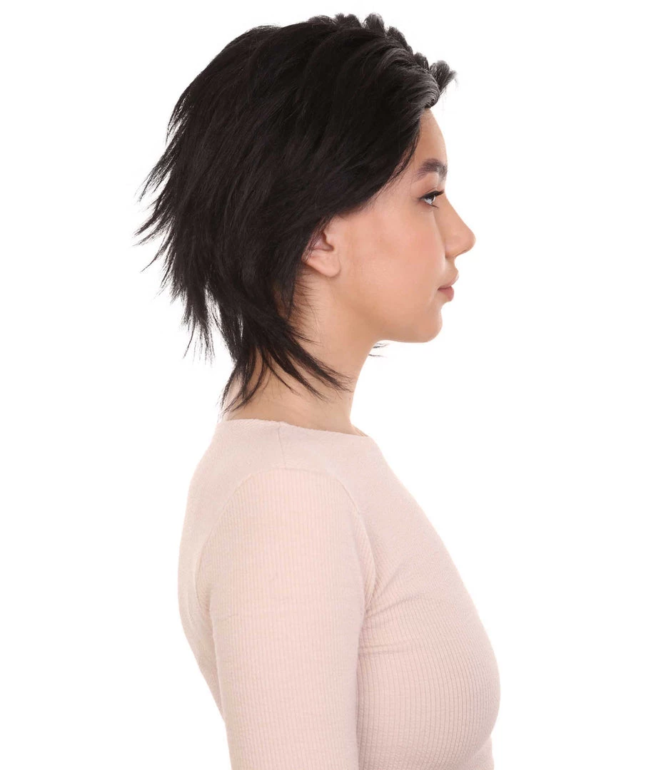 HPO Women's Womens Adult Curly Wig | Black Short Character Wig | Premium Breathable Capless Cap