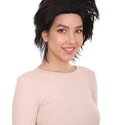 HPO Women's Womens Adult Curly Wig | Black Short Character Wig | Premium Breathable Capless Cap