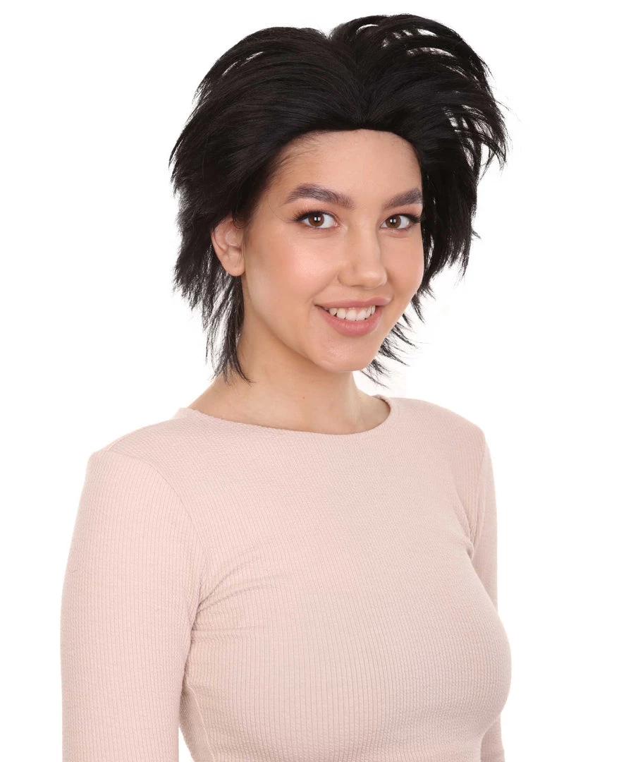 HPO Women's Womens Adult Curly Wig | Black Short Character Wig | Premium Breathable Capless Cap
