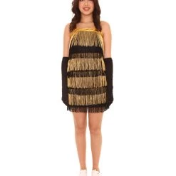 HPO Adult Women's 20's Fringe Flapper Costume | Gold Color Cosplay Costume