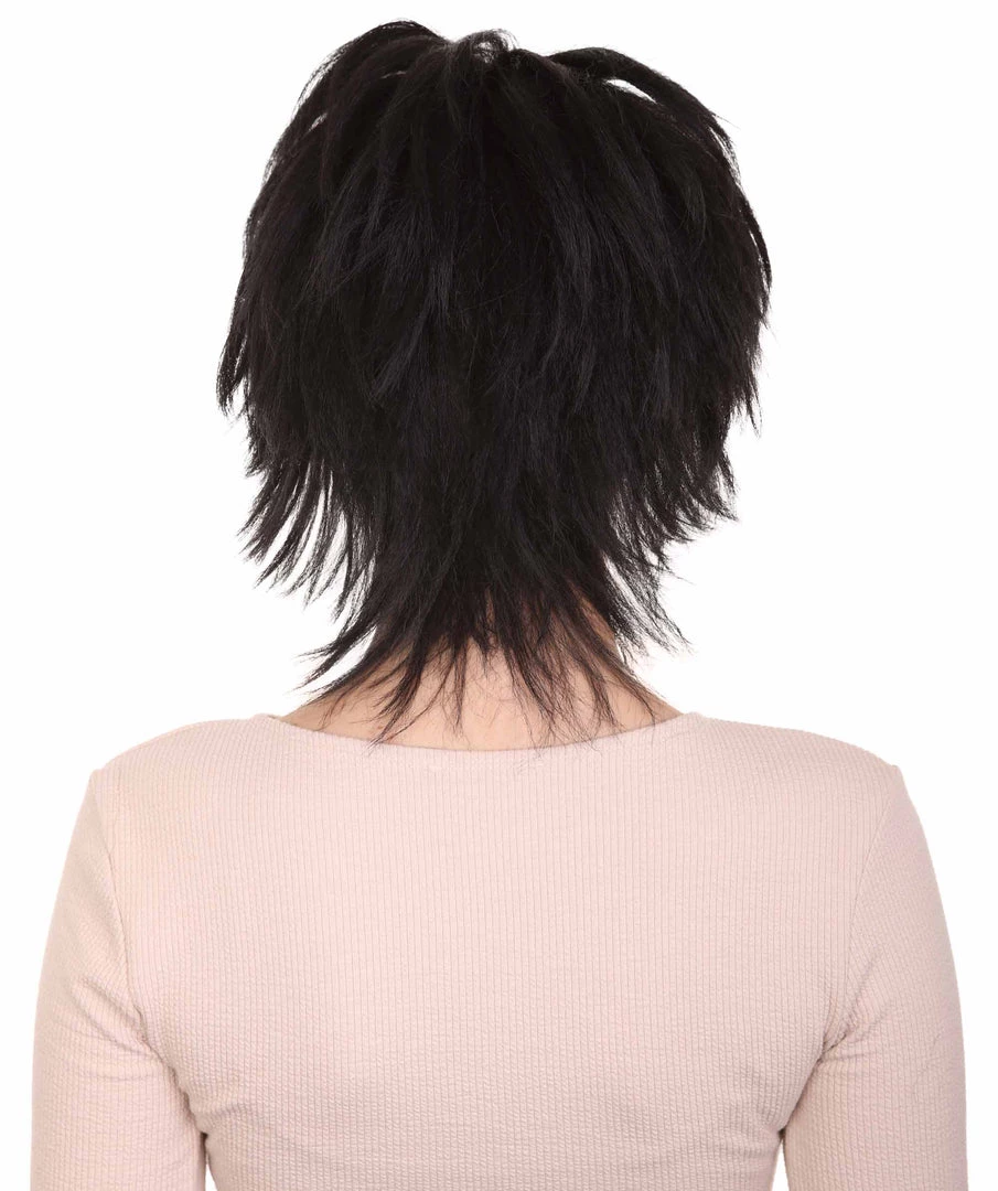 HPO Women's Womens Adult Curly Wig | Black Short Character Wig | Premium Breathable Capless Cap