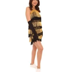 HPO Adult Women's 20's Fringe Flapper Costume | Gold Color Cosplay Costume