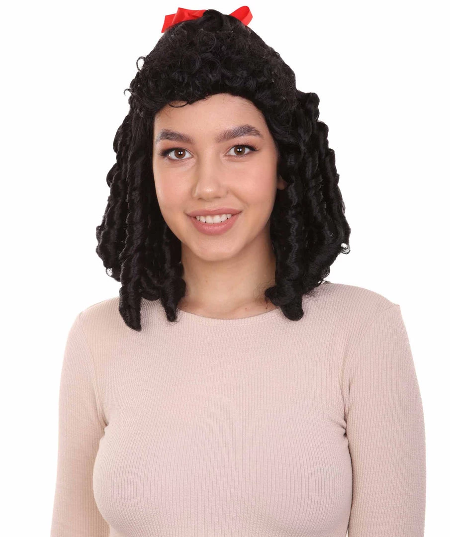 HPO Women's Womens 18th Century Colonial Lady Curly Wig | Black Historical Wig | Premium Breathable Capless Cap