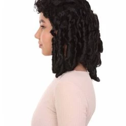 HPO Women's Womens 18th Century Colonial Lady Curly Wig | Black Historical Wig | Premium Breathable Capless Cap