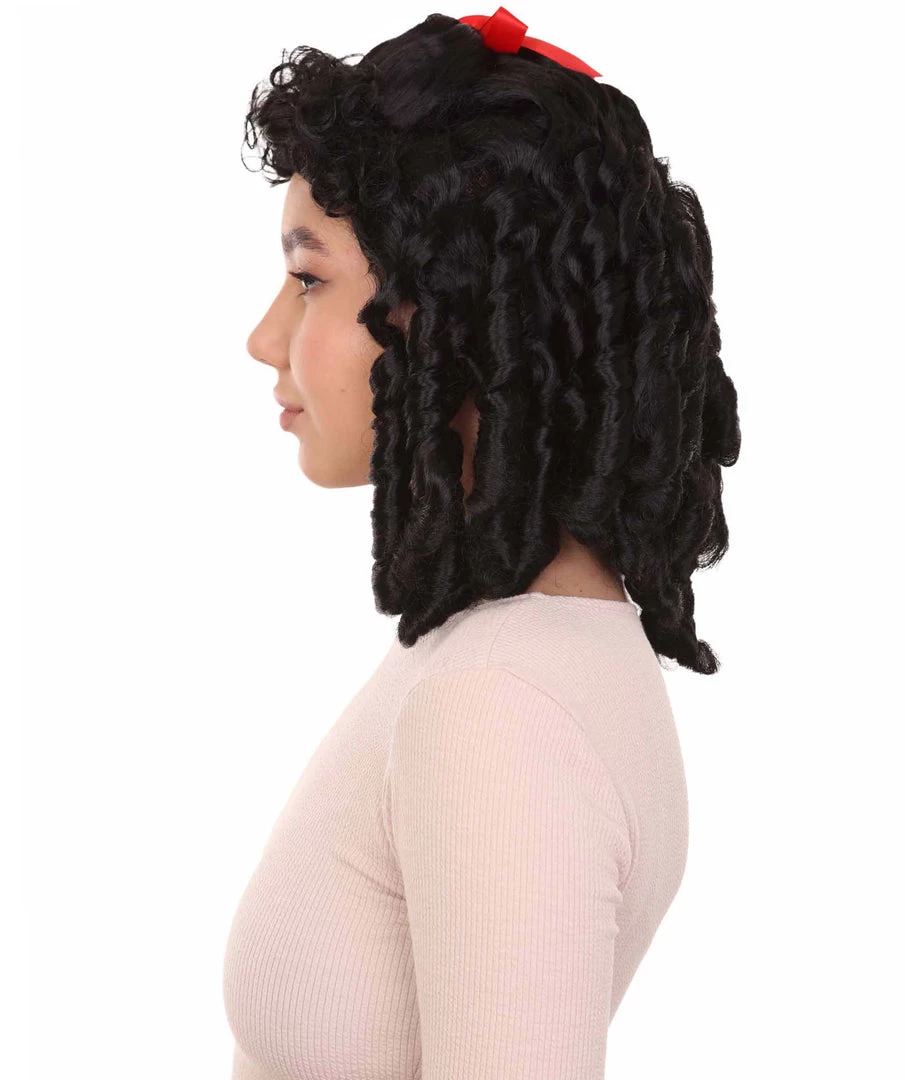 HPO Women's Womens 18th Century Colonial Lady Curly Wig | Black Historical Wig | Premium Breathable Capless Cap