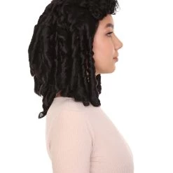 HPO Women's Womens 18th Century Colonial Lady Curly Wig | Black Historical Wig | Premium Breathable Capless Cap