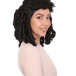 HPO Women's Womens 18th Century Colonial Lady Curly Wig | Black Historical Wig | Premium Breathable Capless Cap