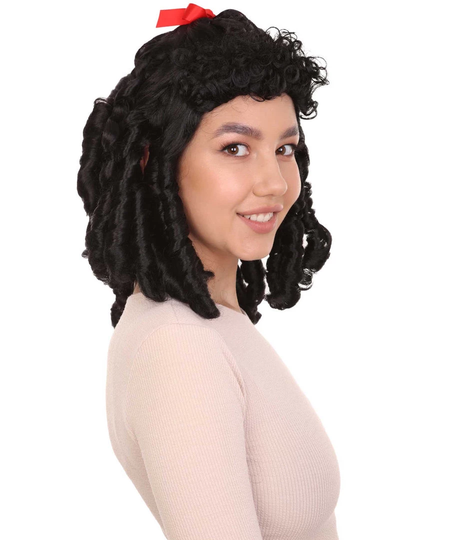 HPO Women's Womens 18th Century Colonial Lady Curly Wig | Black Historical Wig | Premium Breathable Capless Cap