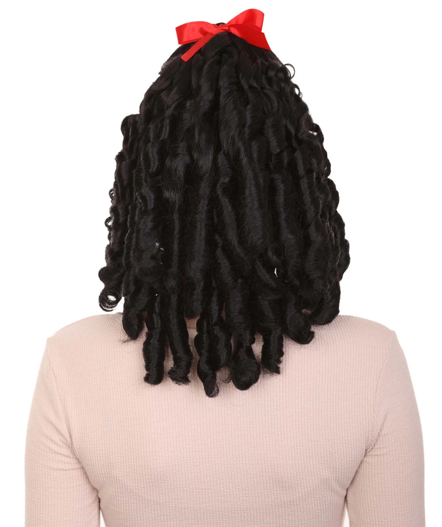 HPO Women's Womens 18th Century Colonial Lady Curly Wig | Black Historical Wig | Premium Breathable Capless Cap