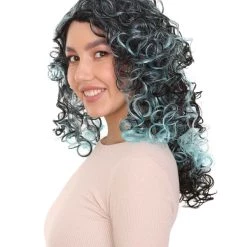 HPO Blue Wicked Witch Womens Wig | Black Sky Horror Cosplay Halloween Wig | Premium Breathable Capless Cap Women's