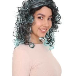 HPO Blue Wicked Witch Womens Wig | Black Sky Horror Cosplay Halloween Wig | Premium Breathable Capless Cap Women's