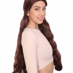 HPO Womens Brown Long Wig | TV/Movie Wigs | Premium Breathable Capless Cap