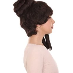 HPO Women's Womens Colonial Ladies 18th Century Curly Wig | Dark Brown Historical Wig | Premium Breathable Capless Cap