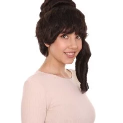 HPO Women's Womens Colonial Ladies 18th Century Curly Wig | Dark Brown Historical Wig | Premium Breathable Capless Cap