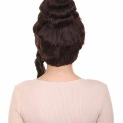 HPO Women's Womens Colonial Ladies 18th Century Curly Wig | Dark Brown Historical Wig | Premium Breathable Capless Cap