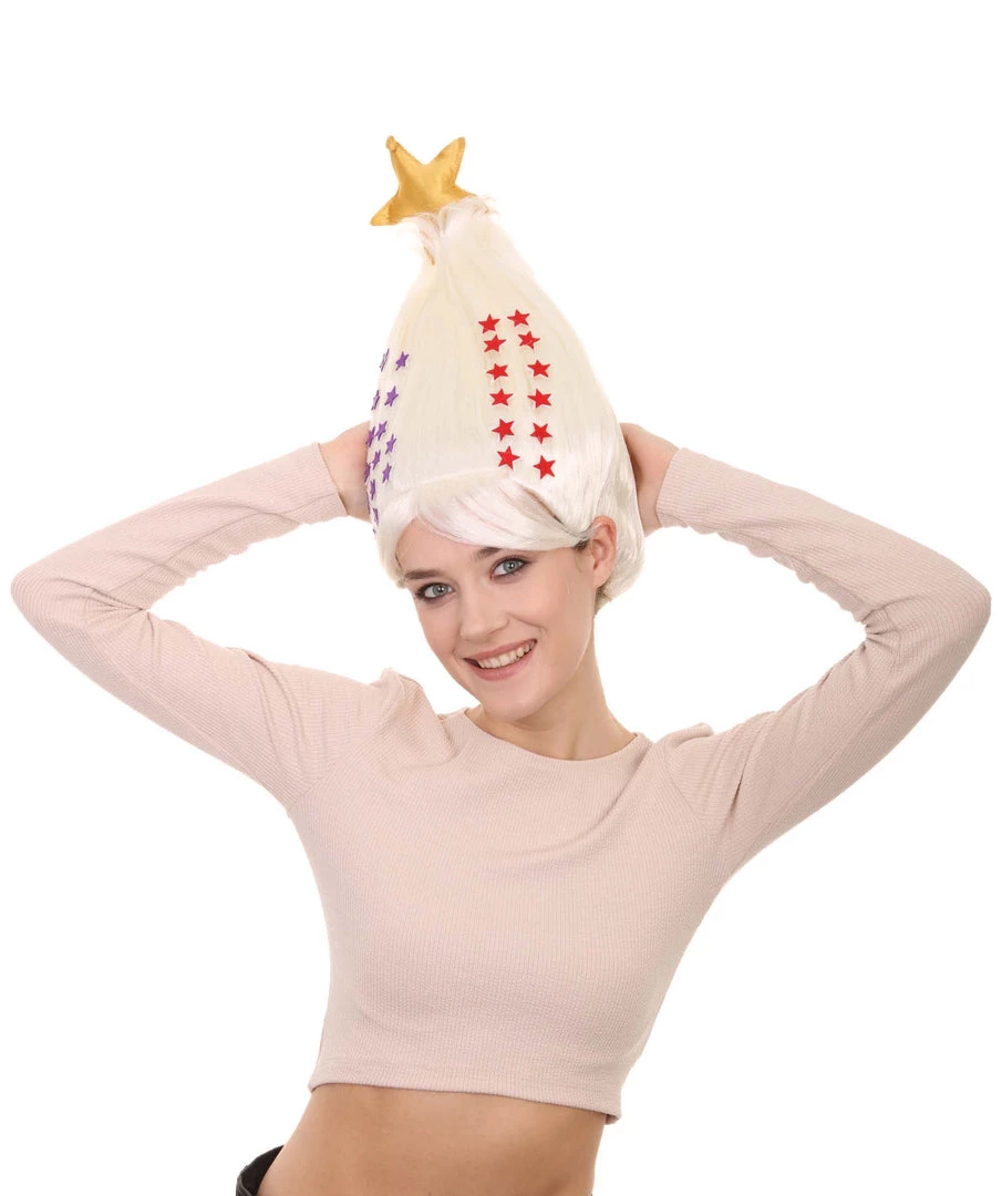 HPO White Christmas Tree Unisex Wig | Christmas Star Xmas Wig | Premium Breathable Capless Cap