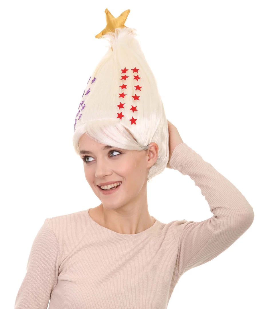 HPO White Christmas Tree Unisex Wig | Christmas Star Xmas Wig | Premium Breathable Capless Cap