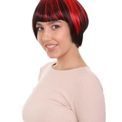 HPO Quirky Bob Womens Wig | Red Black Party Ready Fancy Cosplay Halloween Wig | Premium Breathable Capless Cap Women's