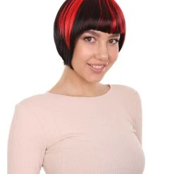 HPO Quirky Bob Womens Wig | Red Black Party Ready Fancy Cosplay Halloween Wig | Premium Breathable Capless Cap Women's
