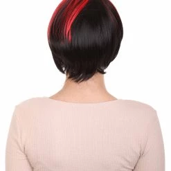HPO Quirky Bob Womens Wig | Red Black Party Ready Fancy Cosplay Halloween Wig | Premium Breathable Capless Cap Women's